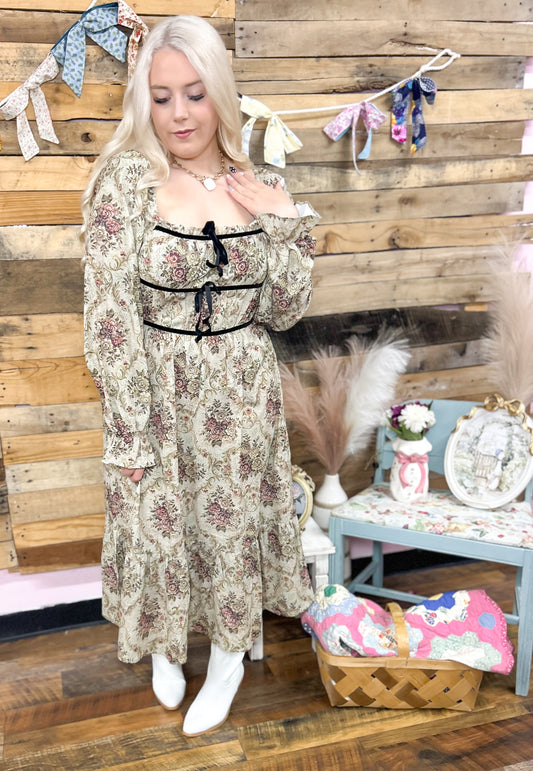 Victoria Vintage Velvet Ribbon Maxi Dress