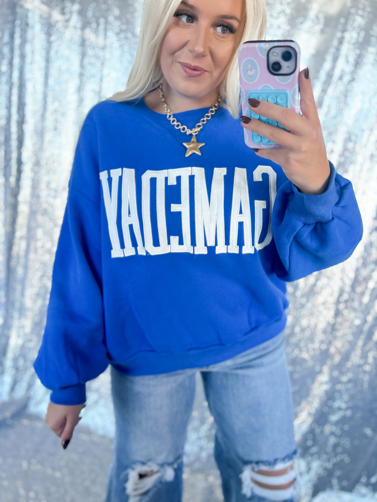 Royal Blue Gameday Varsity Crewneck