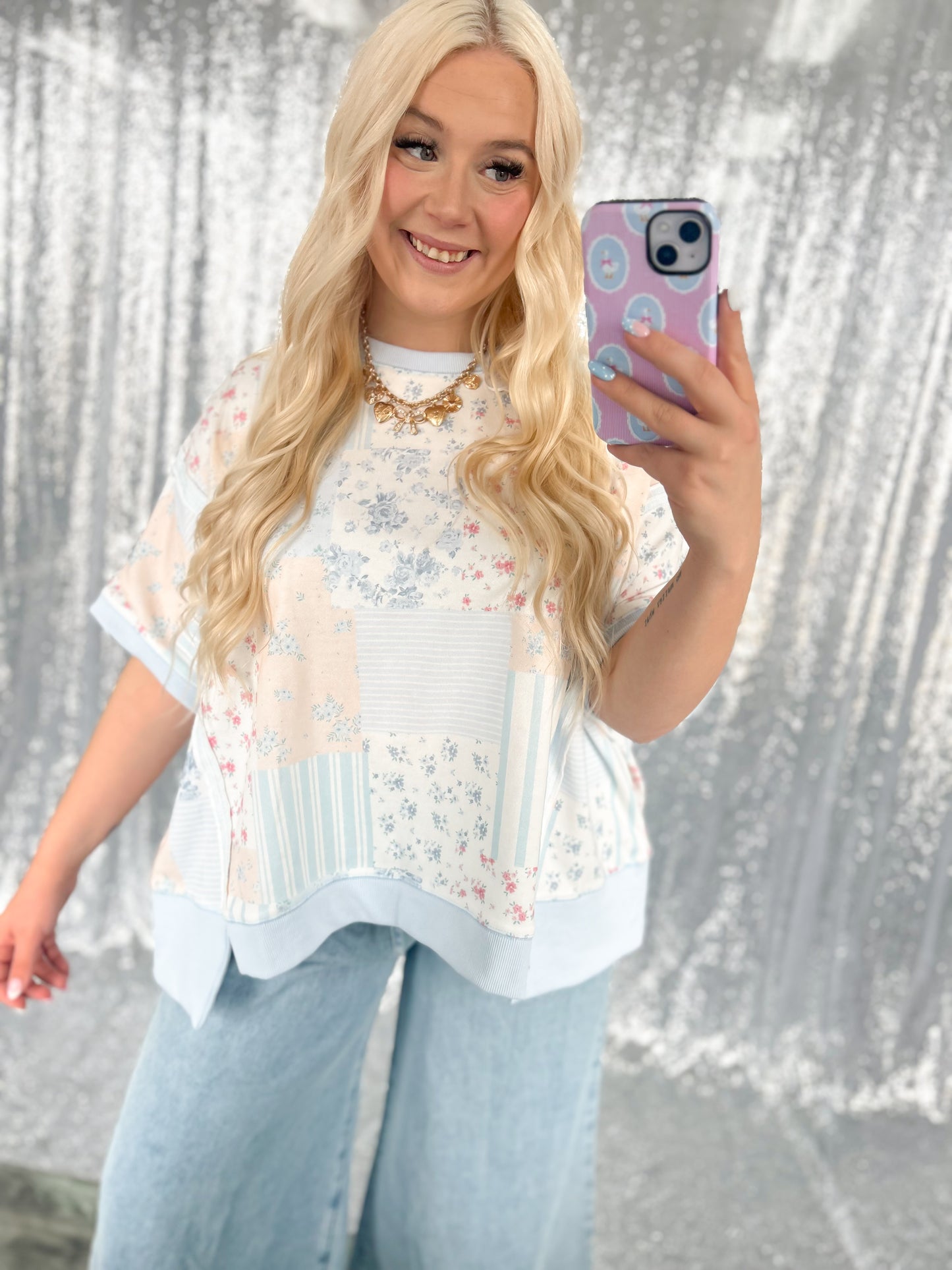 Spring Blues Patchwork Top