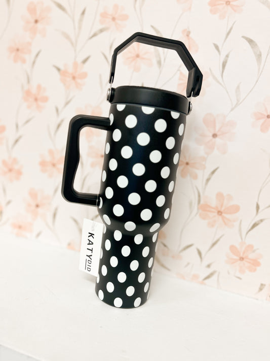 Black & White Polka Dot 38oz Handle Tumbler
