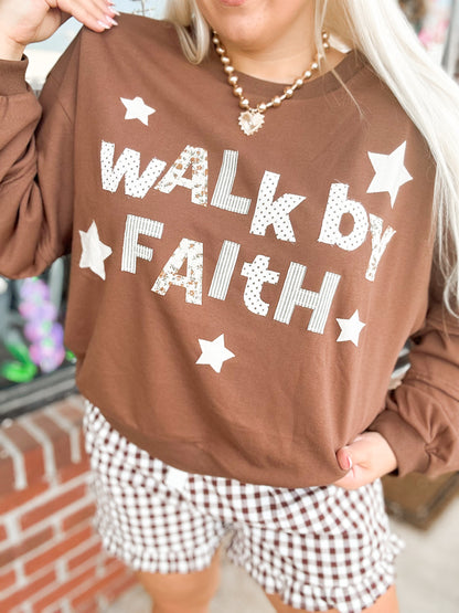 Walk By Faith Patchwork Appliqué Sweatshirt