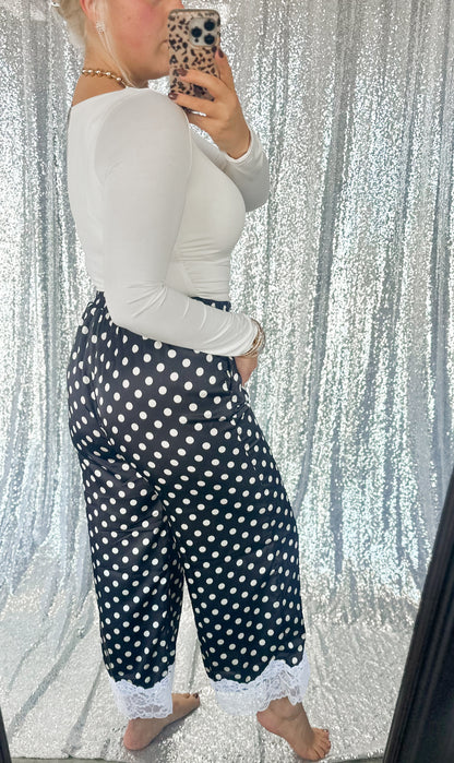 Black Polka Dot Satin Lace Pants