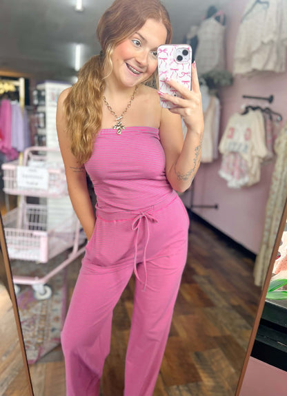 Pink & Aqua Striped Tube Top Set