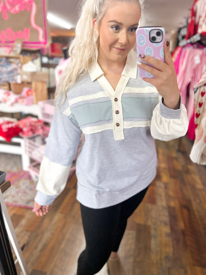 Heather & Blue Colorblock Top