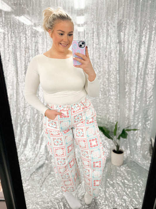 Rose Coquette Patchwork Barrel Jeans
