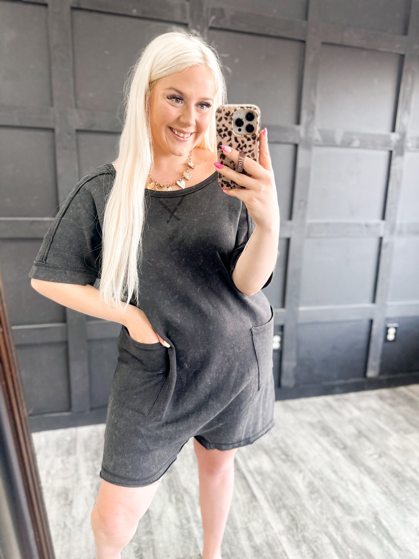 Black Oversized Pocket Romper
