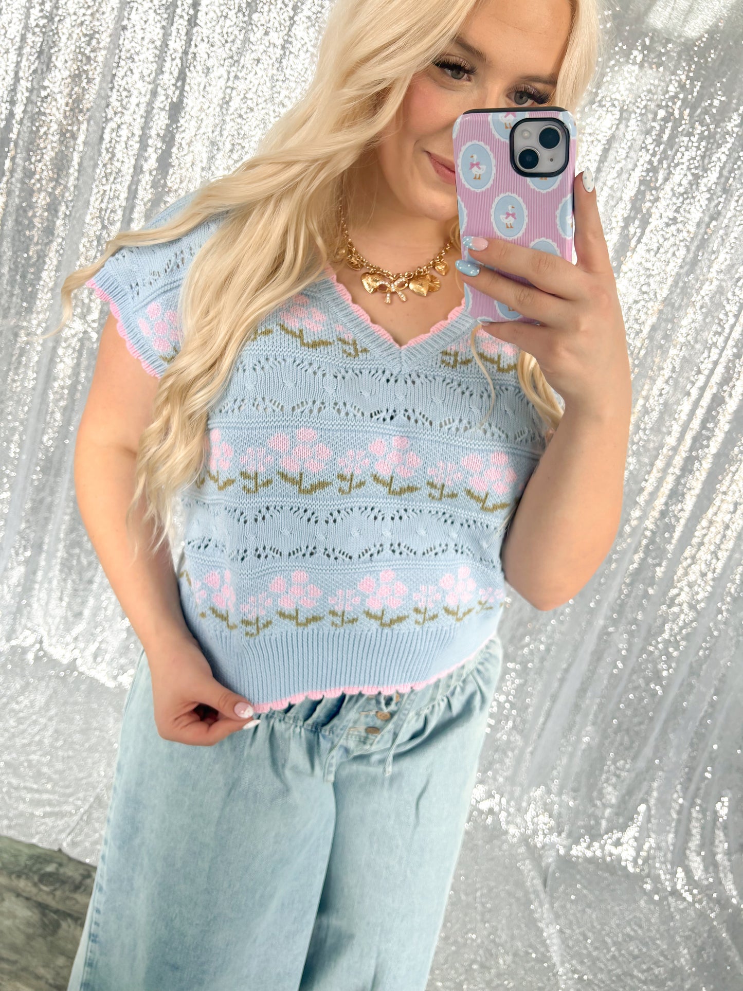 Spring Blues Knit Sweater Top