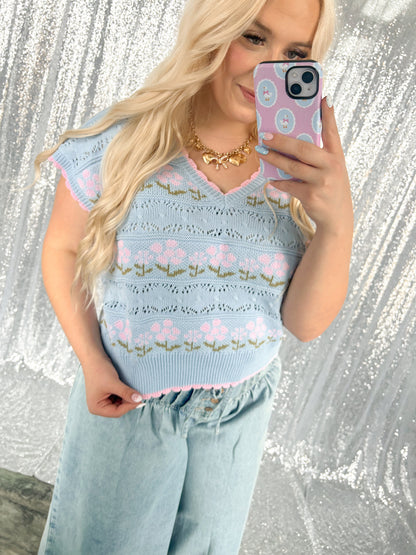 Spring Blues Knit Sweater Top