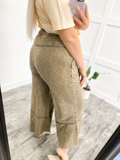 Acid Wash Flare Pants (Olive)