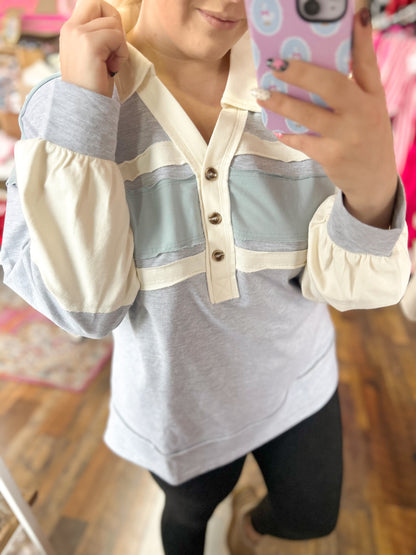 Heather & Blue Colorblock Top