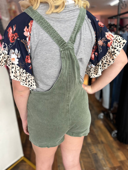 Olive Denim Overall Romper