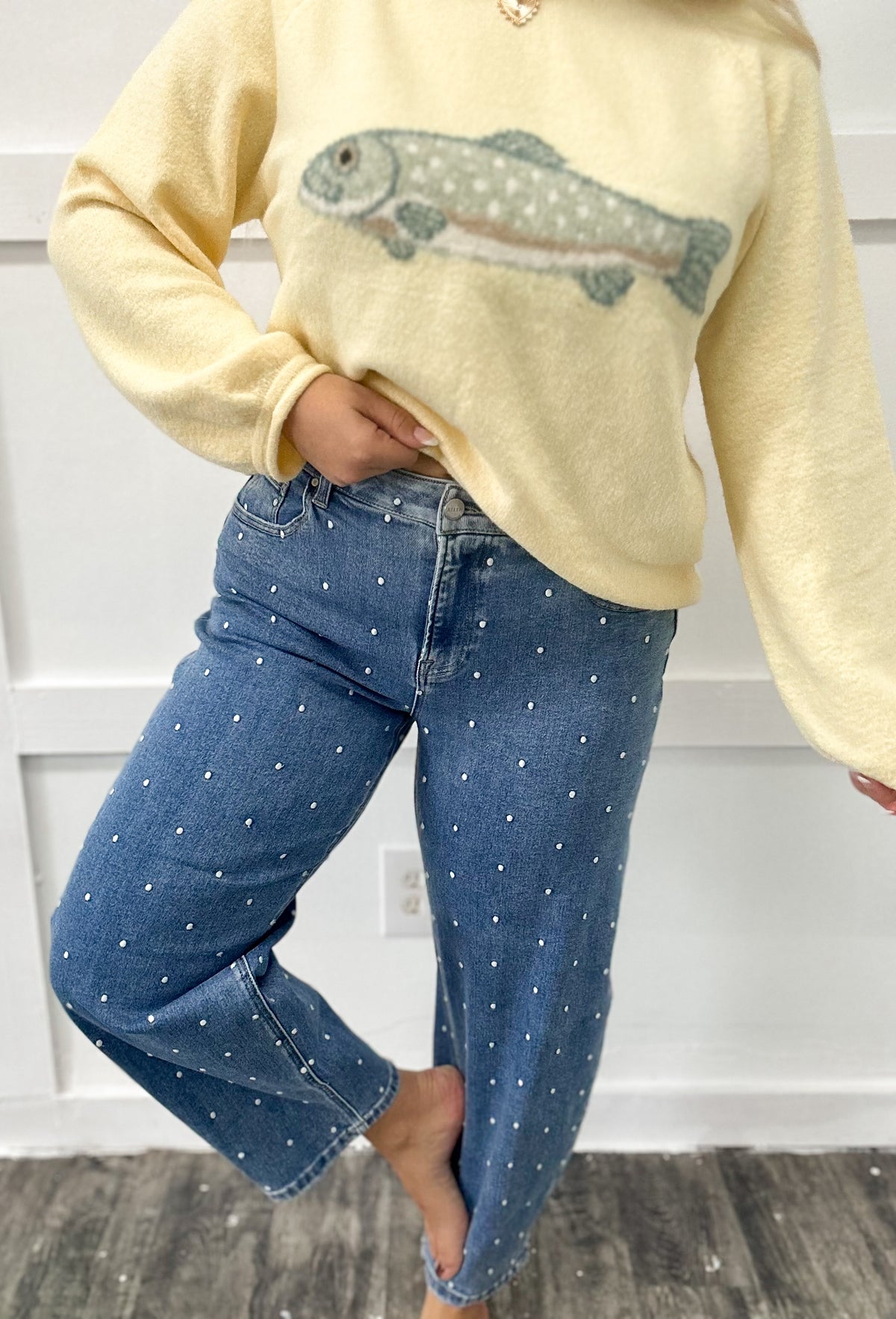 RISEN Polka Dot Super Stretch Barrel Jeans