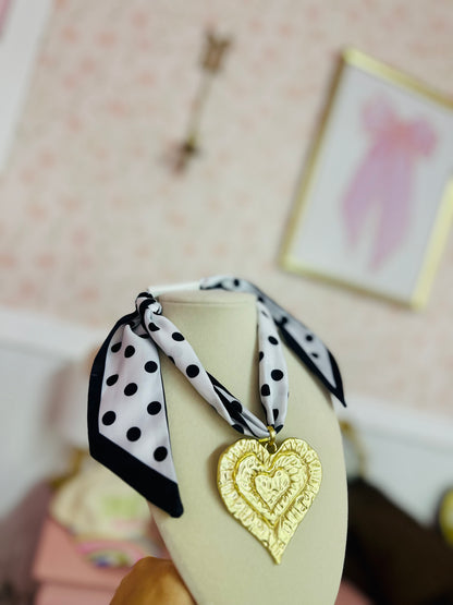 Polka Dot Gold Heart Scarf Necklace