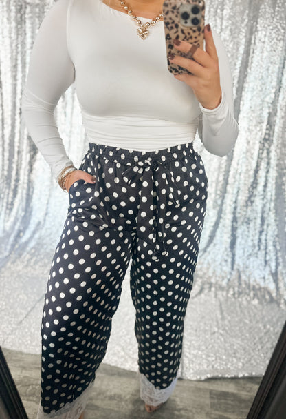 Black Polka Dot Satin Lace Pants