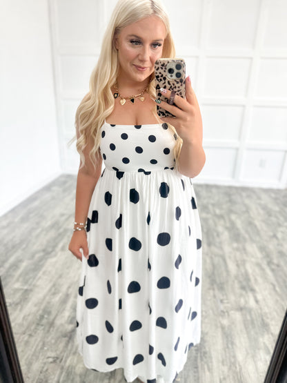 White Polka Dot Strap Maxi Dress
