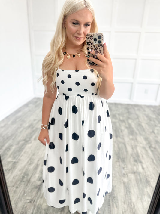 White Polka Dot Strap Maxi Dress