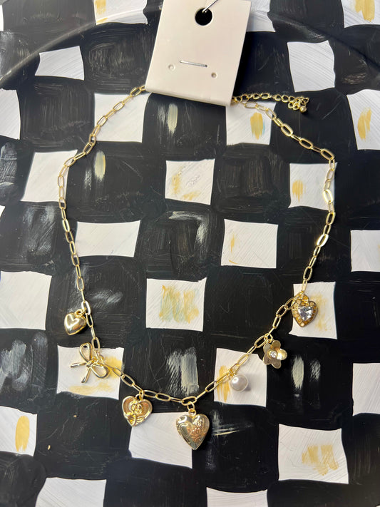 Gold Link Chain Charm Necklace