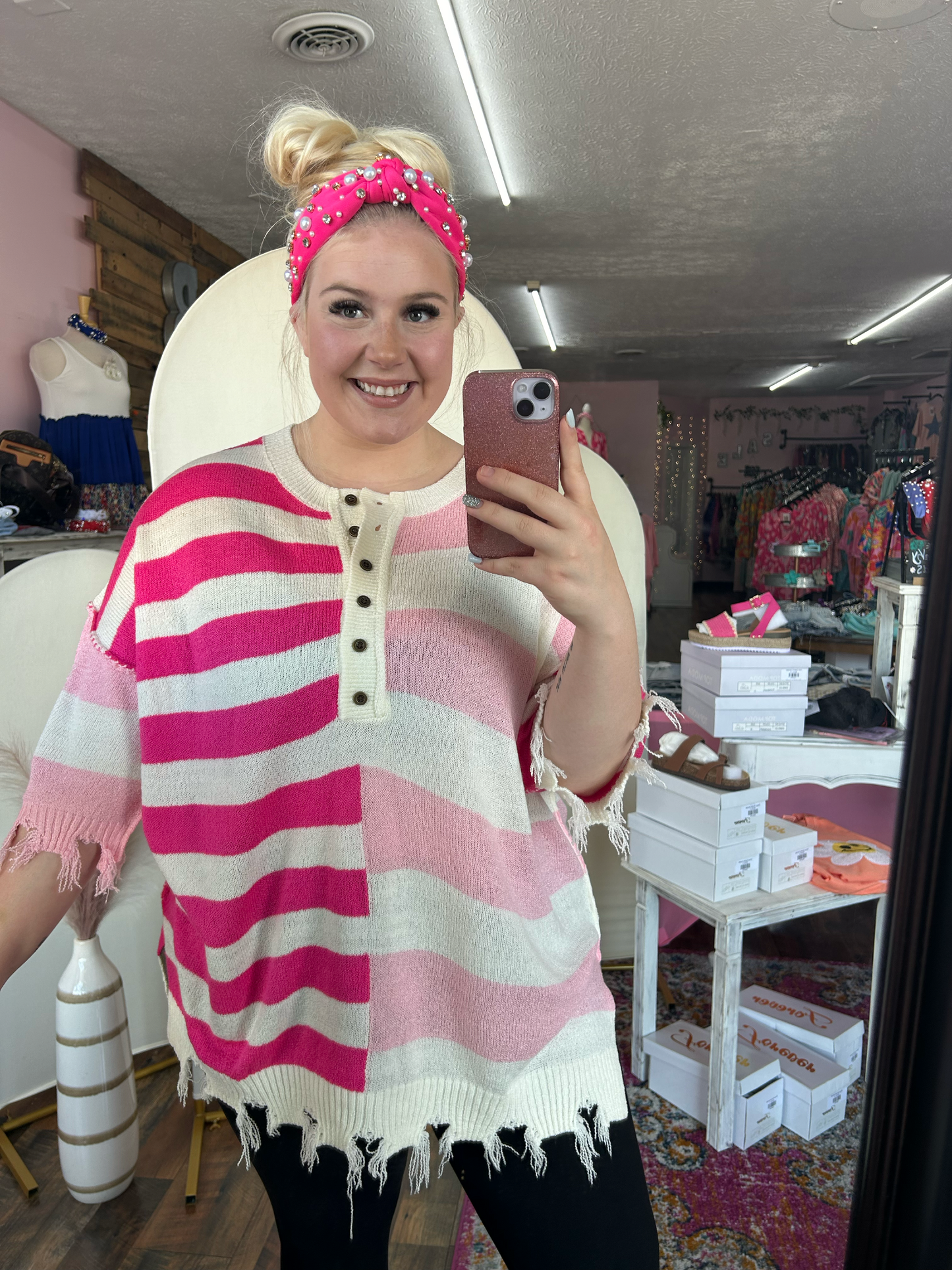 Kassidy Knitted Colorblock Frayed  Top