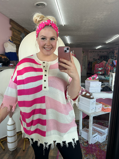 Kassidy Knitted Colorblock Frayed  Top