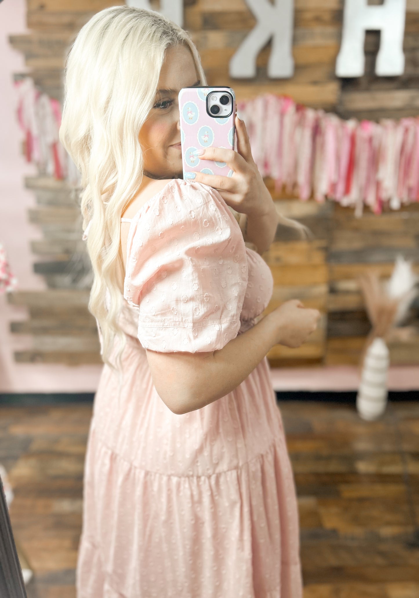 Baby Pink Swiss Dot Bow Maxi Dress