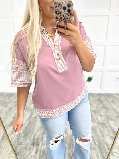 Mauve Meadows Oversized Button Top