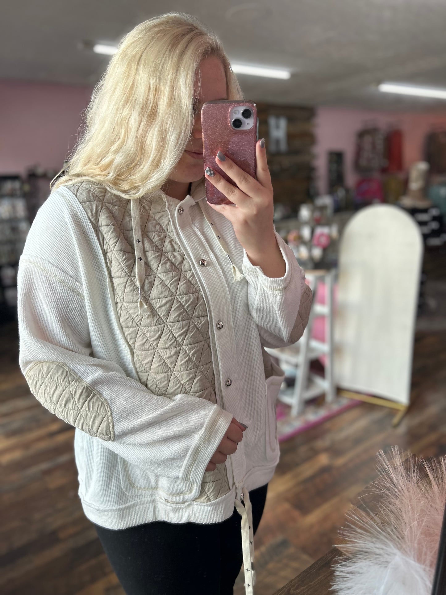 White Patchwork Hooded Jacket