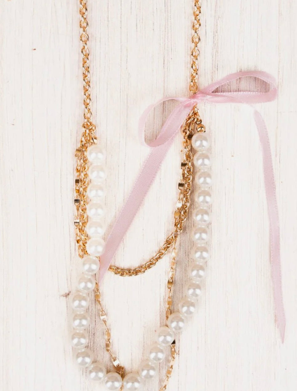 Bow Trend Pearl Necklace (Pink)