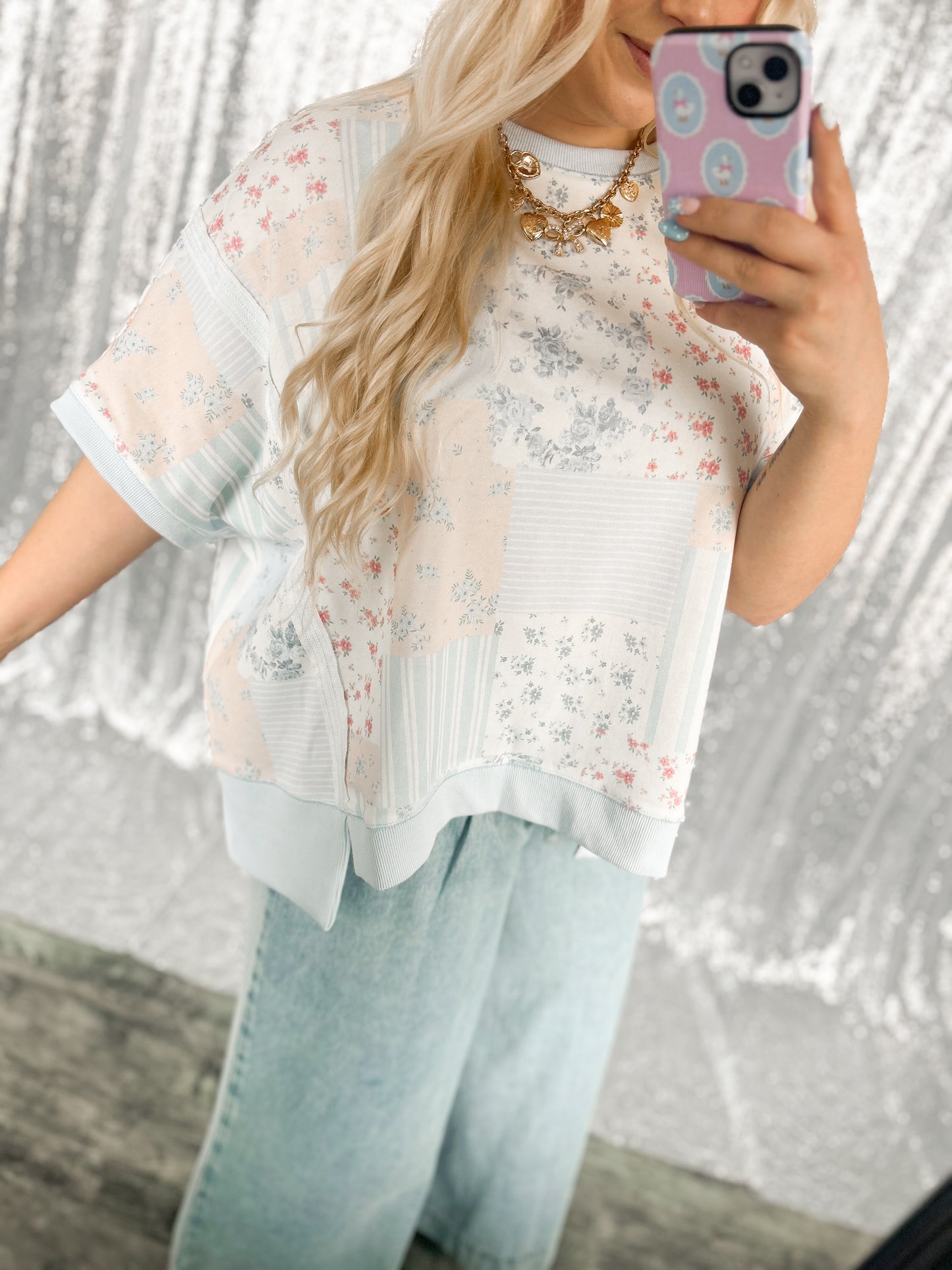 Spring Blues Patchwork Top