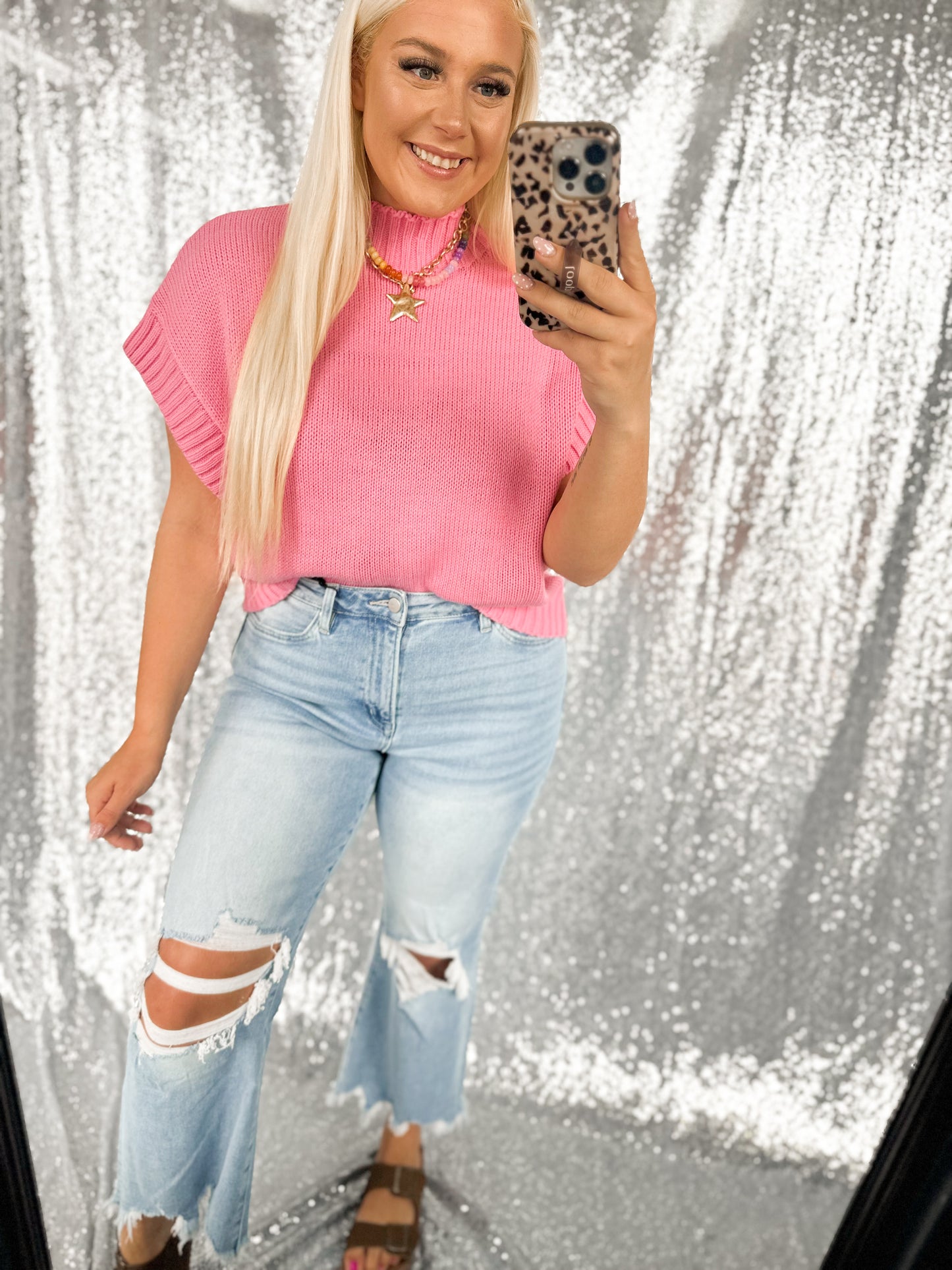 Bubblegum Pink Mockneck Sweater Top