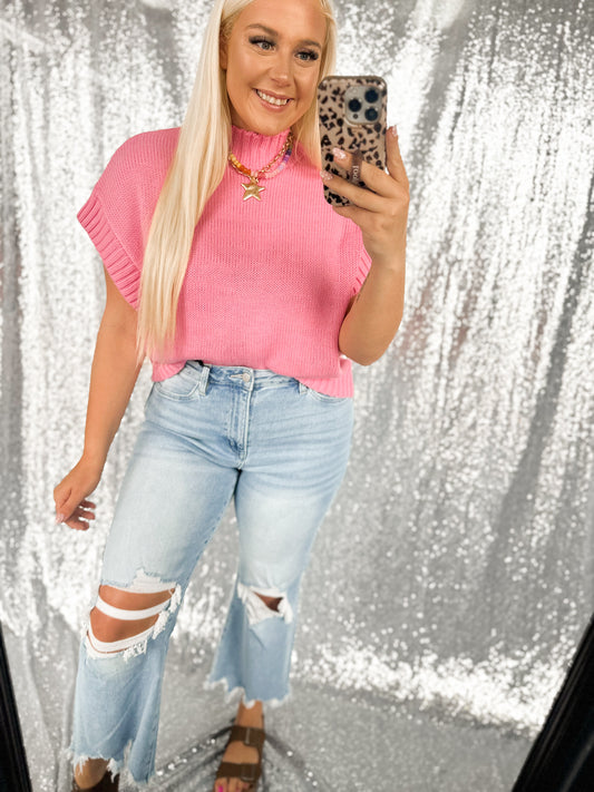 Bubblegum Pink Mockneck Sweater Top