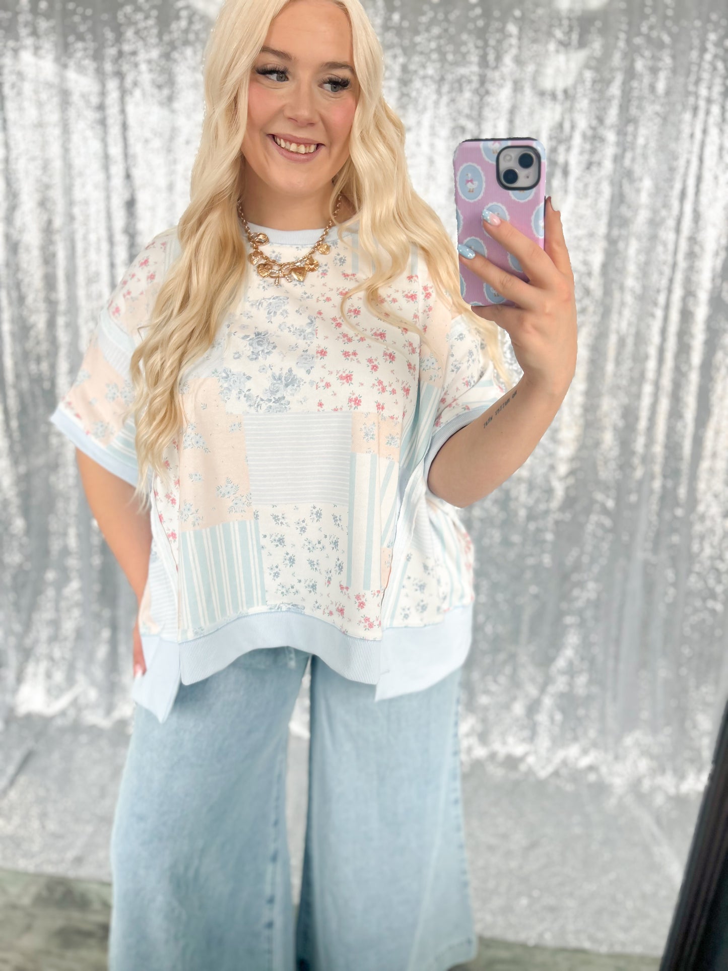 Spring Blues Patchwork Top