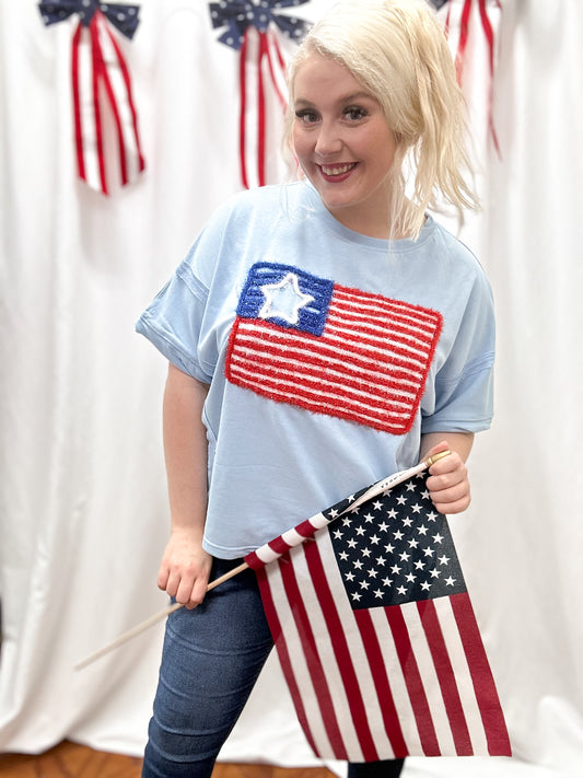 Tinsel Embroidered Flag Oversized Top