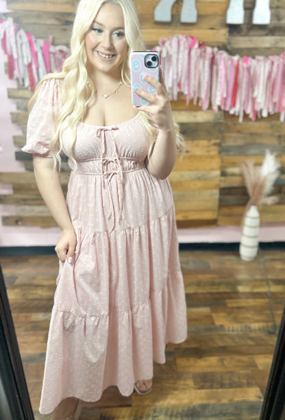 Baby Pink Swiss Dot Bow Maxi Dress