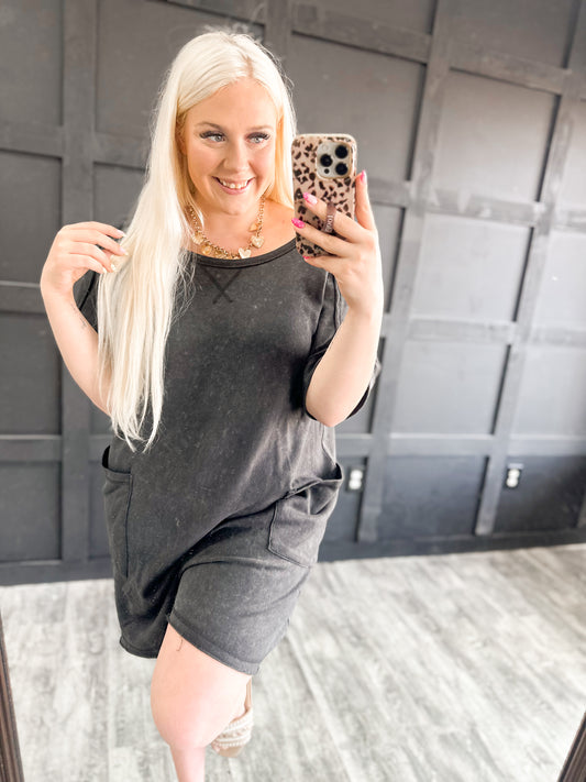 Black Oversized Pocket Romper