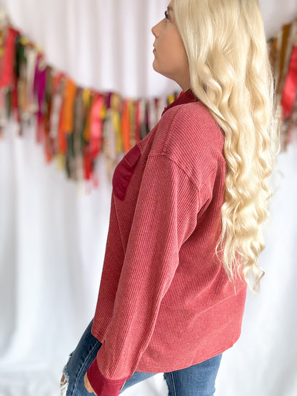 Burgundy Waffle Washed Top