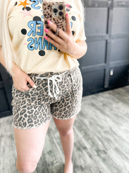 Leopard Drawstring Shorts