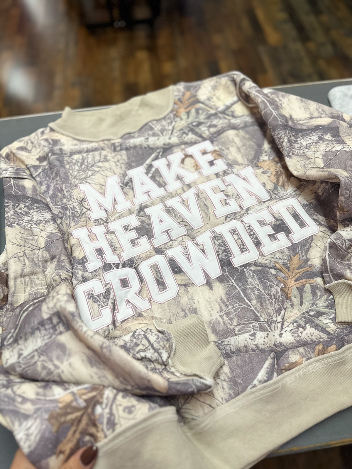 Make Heaven Crowded Camo Mockneck