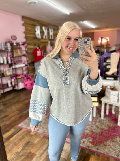 Heather Button Colorblock Top