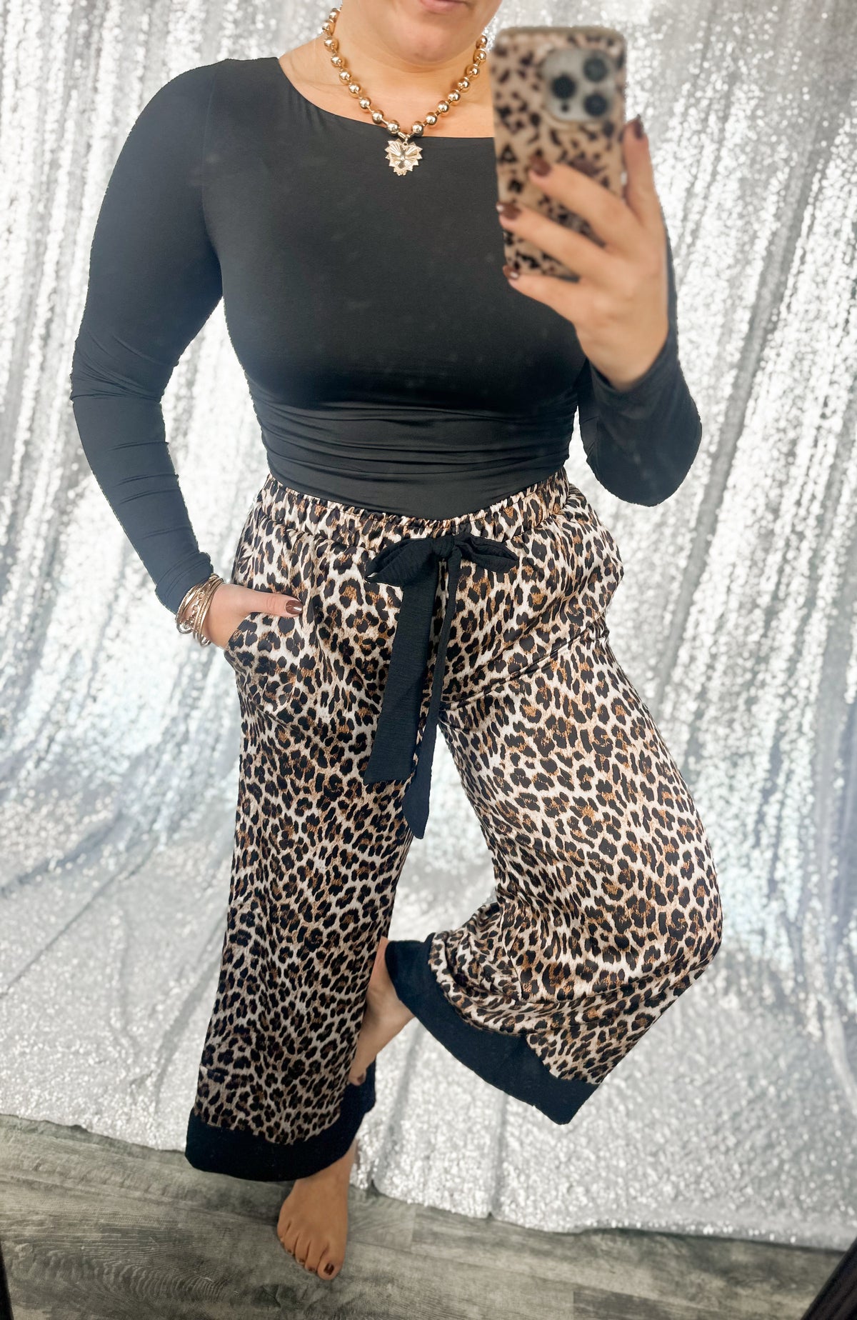 Leopard Satin Bow Pants