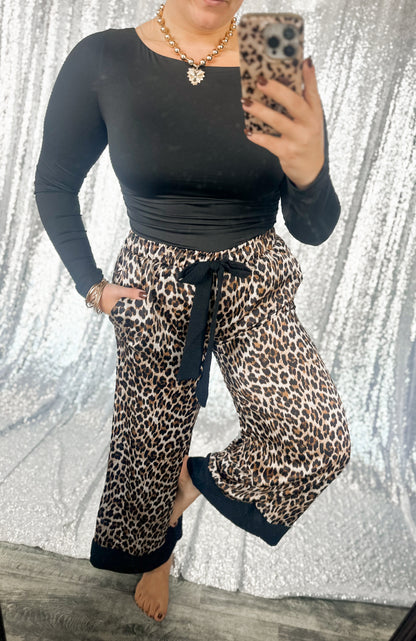 Leopard Satin Bow Pants