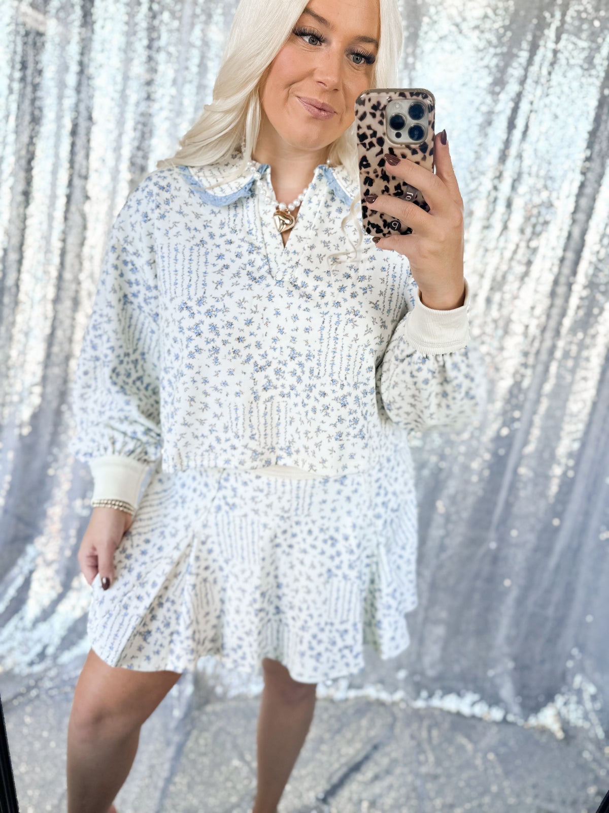 Blue Floral Lace Skort Set