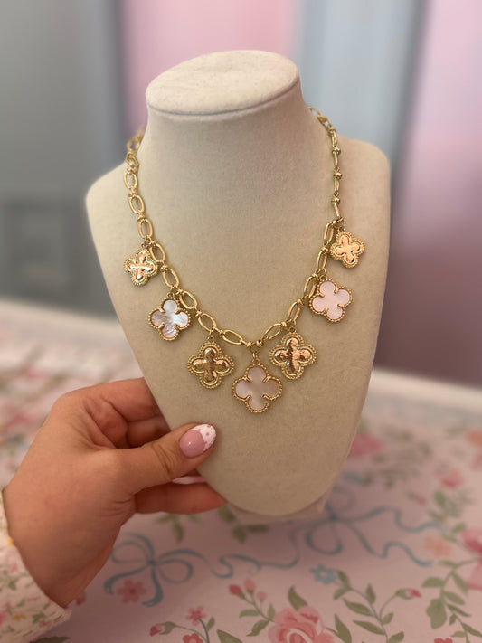 White Goldtone Clover Charm Necklace
