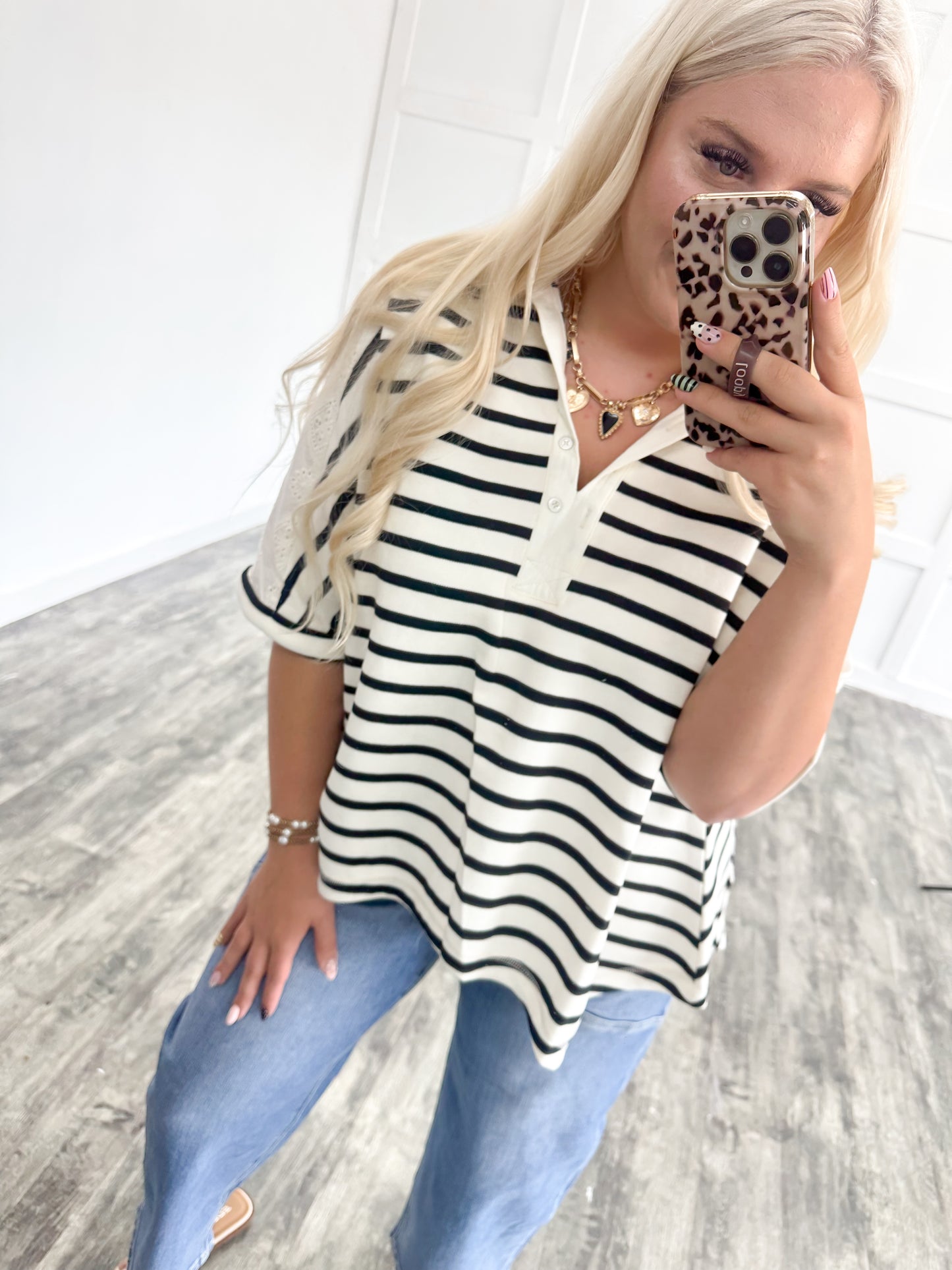 Black Striped Oversized Top