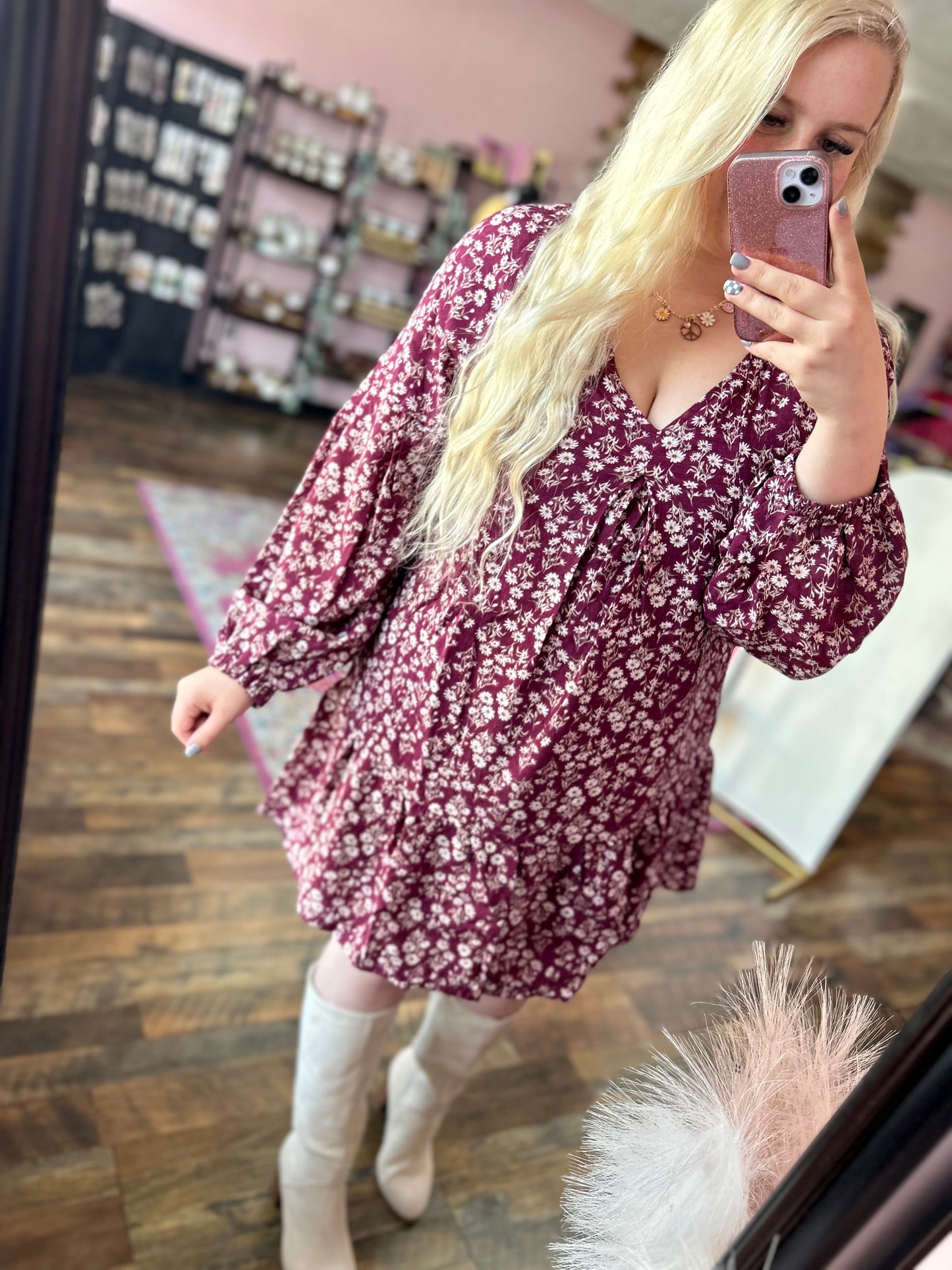 Wine Floral Dress