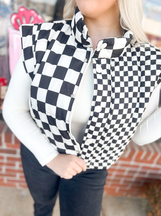 Black Checker Puffer Vest