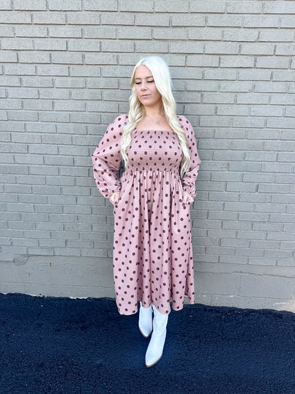 Mocha Polka Dot Maxi Dress