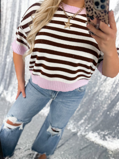 Mocha & Pink Striped Top