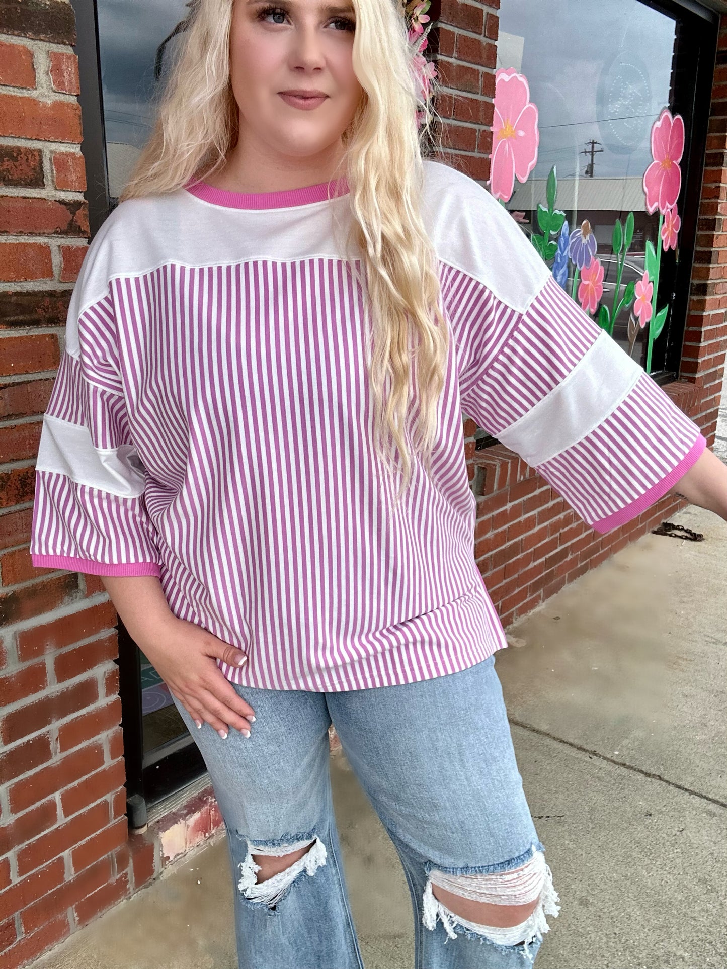 Susie Striped 3/4 Slv Top