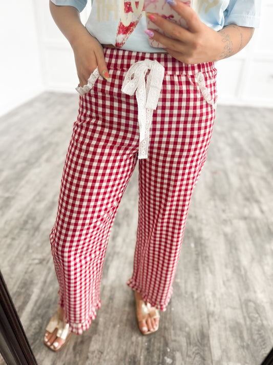 Red, White, & CUTE Gingham Ruffle Pants