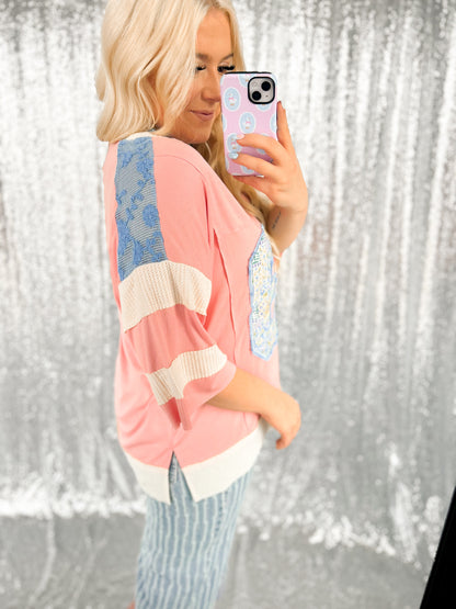Pink Varsity Patchwork Top